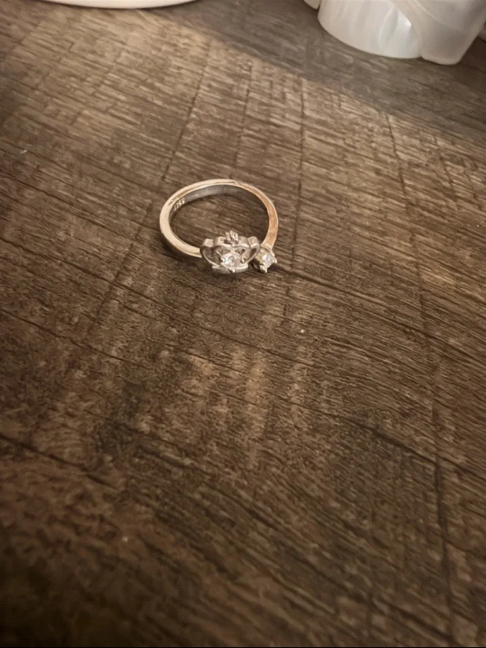 Sterling Silver Rose and Cubic Zirconia Stackable Ring - White